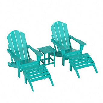 Westintrends 5 pc Classic Adirondack Chair With Ottoman And Side Table Set