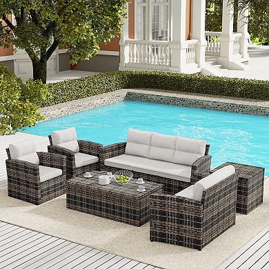 Westintrends 6-piece Pe Wicker/rattan Outdoor/patio Conversation Sofa Set