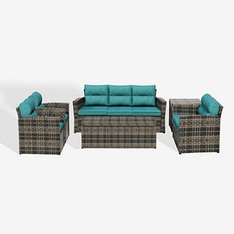 Westintrends 6 pc Pe Wicker/rattan Outdoor/patio Conversation Sofa Set