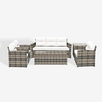 Westintrends 6 pc Pe Wicker/rattan Outdoor/patio Conversation Sofa Set