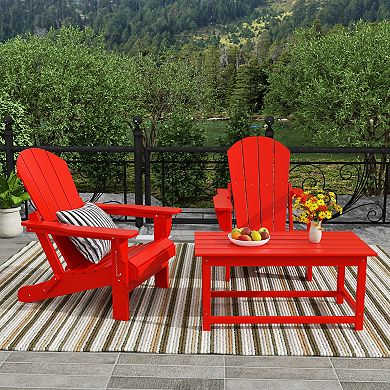 Westintrends 3-piece Outdoor/patio Poly Adirondack Chairs With Coffee Table Set