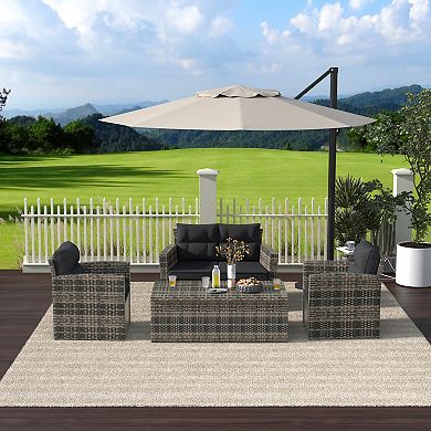 Westintrends 4-piece Pe Wicker/rattan Conversation Set With Cushions