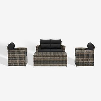 Westintrends 4 pc Pe Wicker/rattan Conversation Set With Cushions