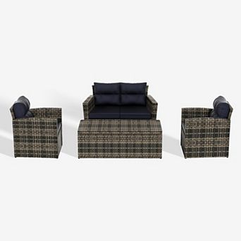 Westintrends 4 pc Pe Wicker/rattan Conversation Set With Cushions