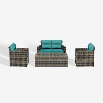 Westintrends 4 pc Pe Wicker/rattan Conversation Set With Cushions