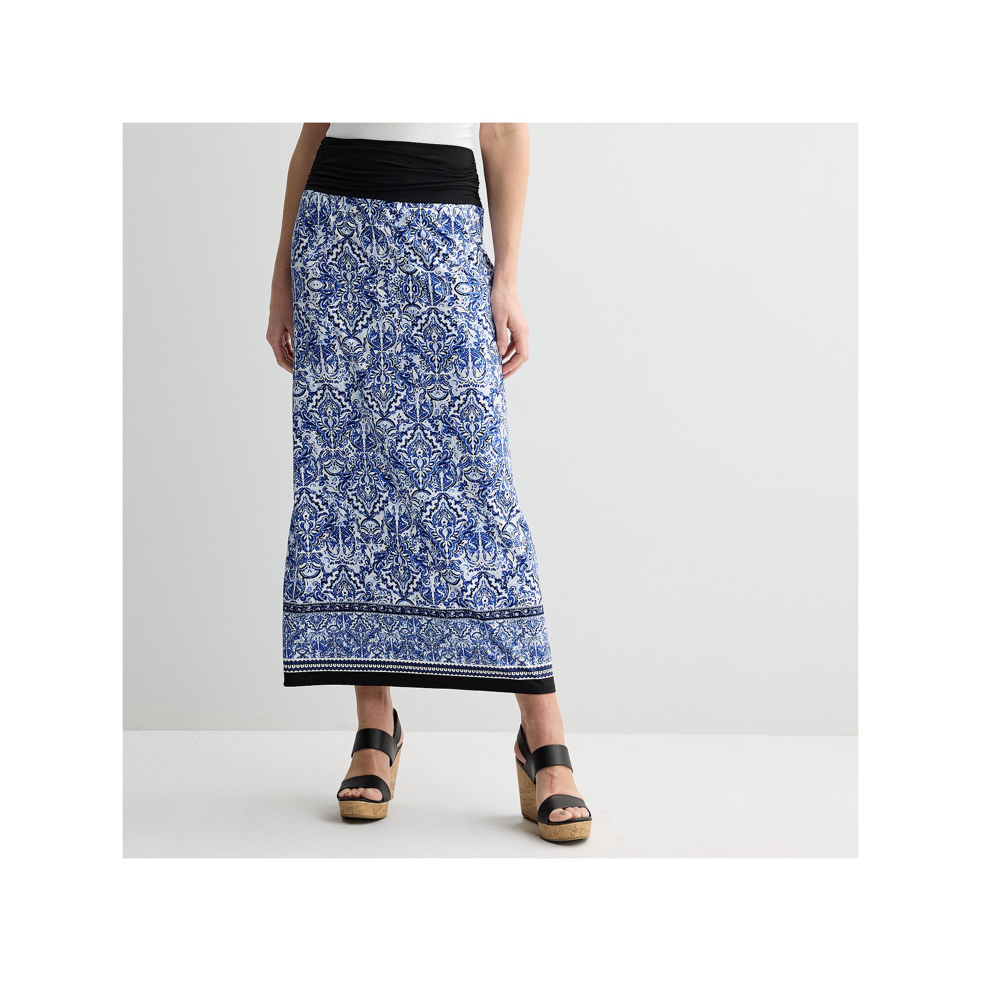 Womens Apt. 9® Pull-On Maxi Skirt, Size: Small, Blue Navy Border