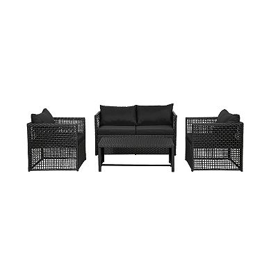 Westintrends 4-piece Outdoor/patio Rattan Conversation Set With Coffee Table