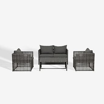 Westintrends 4 pc Outdoor/patio Rattan Conversation Set With Coffee Table
