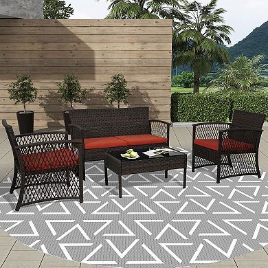 Westintrends 4-piece Coffee Outdoor/patio Wicker Conversation Set With Coffee Table