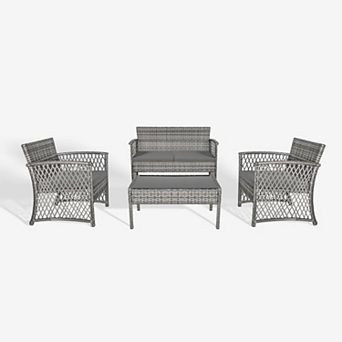 Westintrends 4 pc Gray Outdoor/patio Wicker Conversation Set With Coffee Table