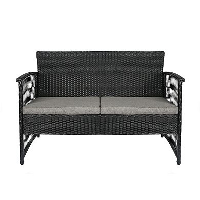 Westintrends 4-piece Black Outdoor/patio Wicker Conversation Set With Coffee Table