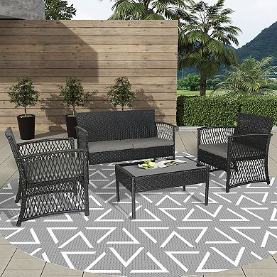 Westintrends 4-piece Black Outdoor/patio Wicker Conversation Set With Coffee Table