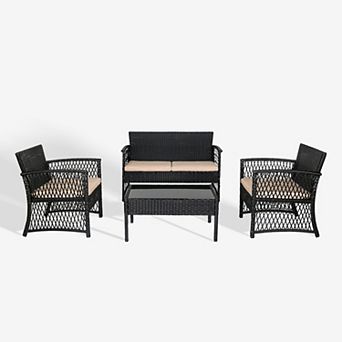 Westintrends 4 pc Black Outdoor/patio Wicker Conversation Set With Coffee Table