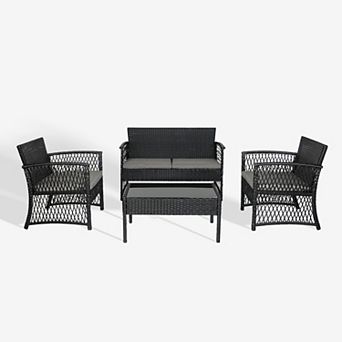 Westintrends 4 pc Black Outdoor/patio Wicker Conversation Set With Coffee Table