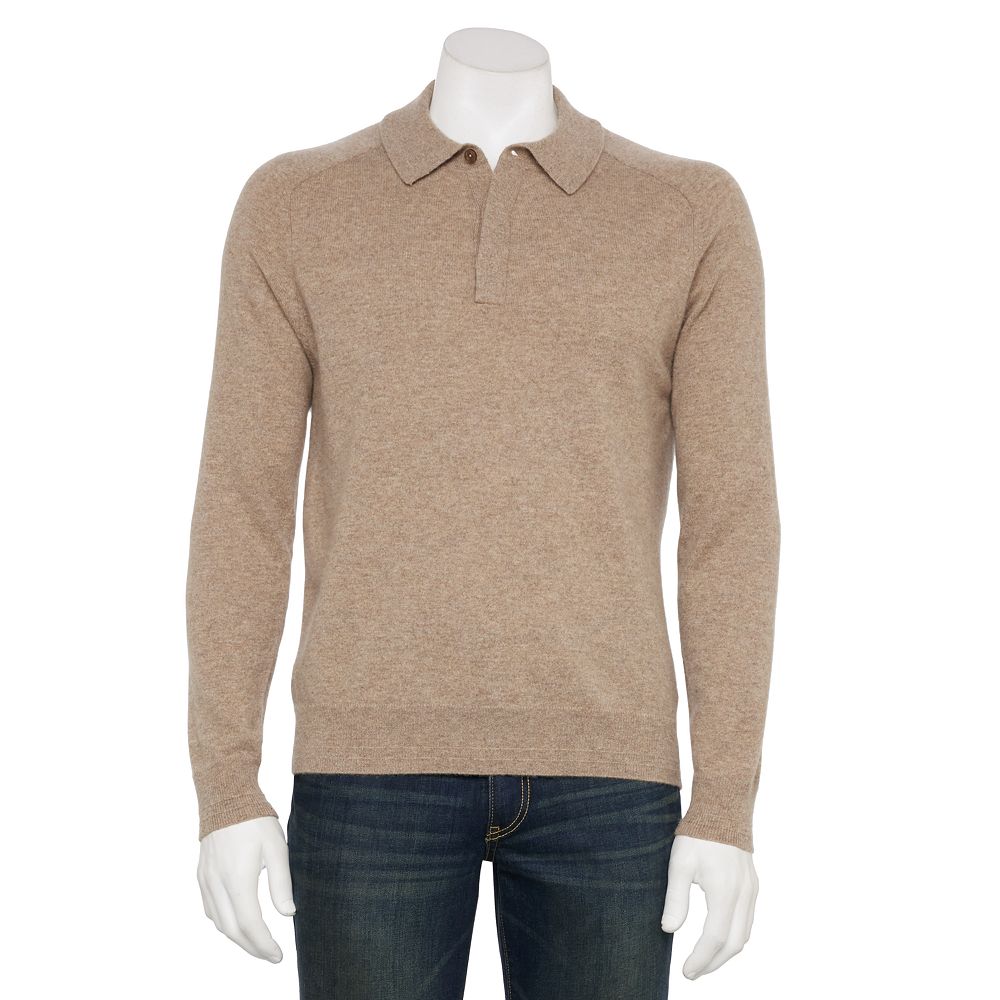 SRC Cashmere Long Sleeve Polo in Beige