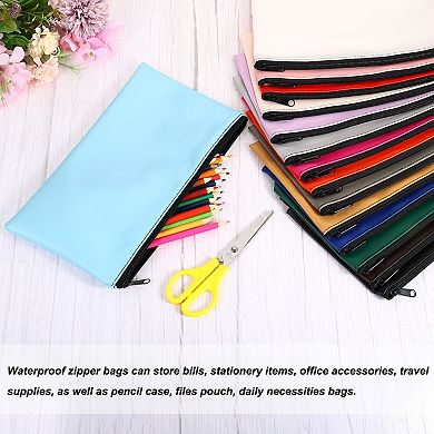 Waterproof Zipper Bags Leatherette Small Compact Bills Bank Deposit Storage Pouch for Office