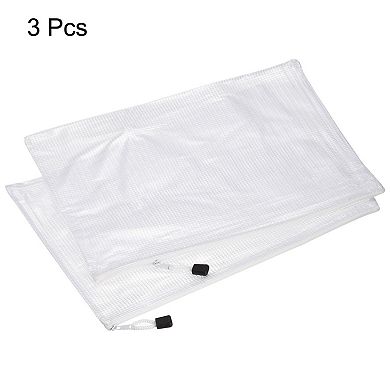 Mesh Zipper Bags, A3 Size Plastic Zip File Pouch Document Folders for Home Office Travel