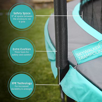 Skywalker Trampolines Signature Series 9x15 Ft Outdoor Trampoline With Enclosure - Teal/black
