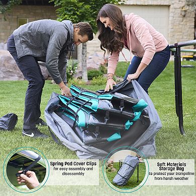 Skywalker Trampolines Signature Series 9x15 Ft Outdoor Trampoline With Enclosure - Teal/black