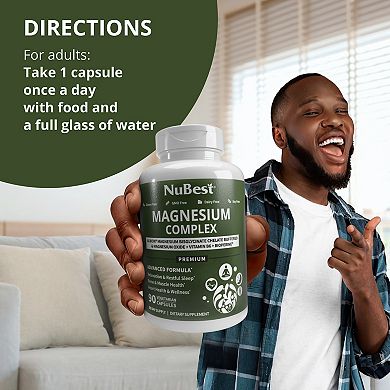 NuBest Magnesium Complex, Powerful Blend for Relaxation, Bone Strength & Muscle Health, 90 Capsules
