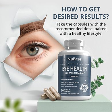 NuBest Eye Health Advanced Formula for Healthy Vision & Blue Light Support, 60 Vegan Capsules
