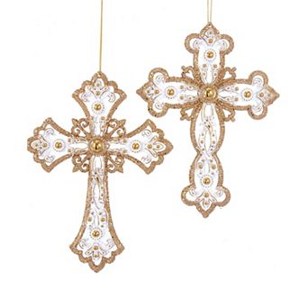 6.25" Gold And Silver Cross Ornaments - Set Of 2 Assorted Elegant Christmas Decorations