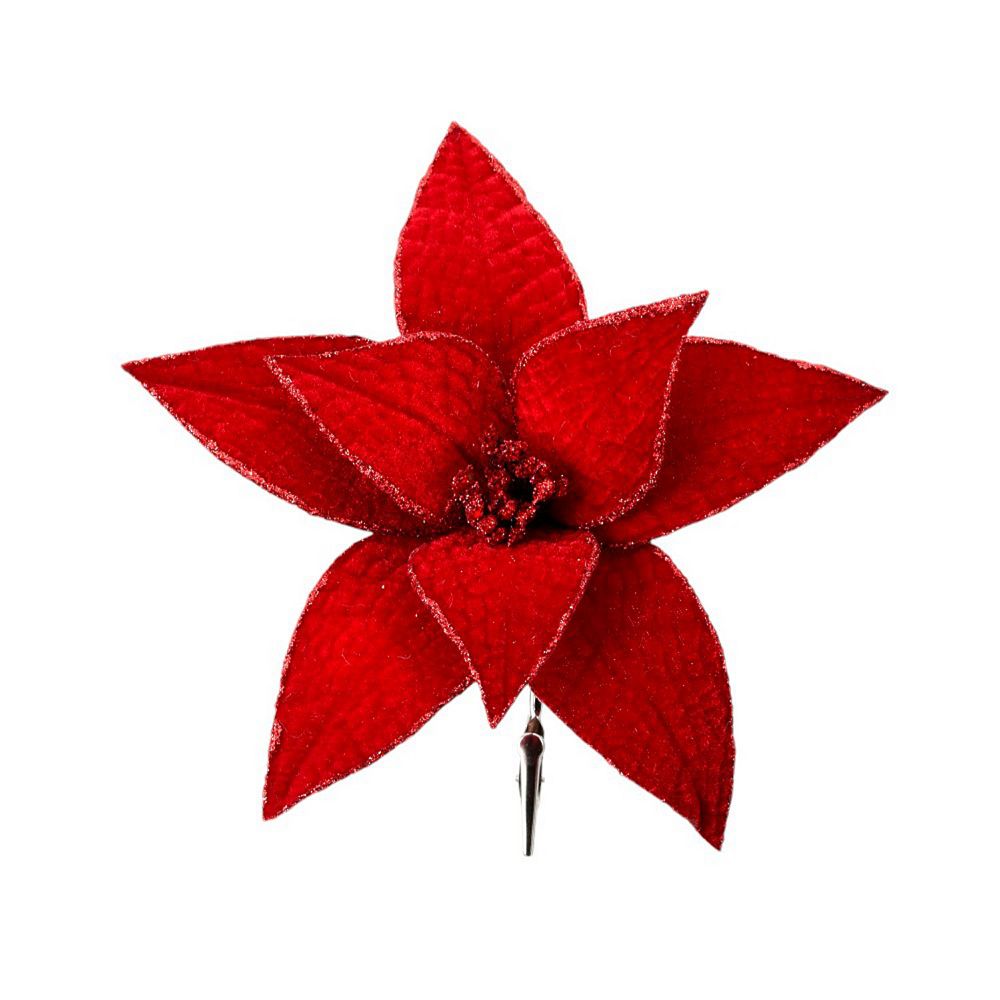 9" Dark Red Velvet Glitter Edge Poinsettia Flower Clip - Elegant ...