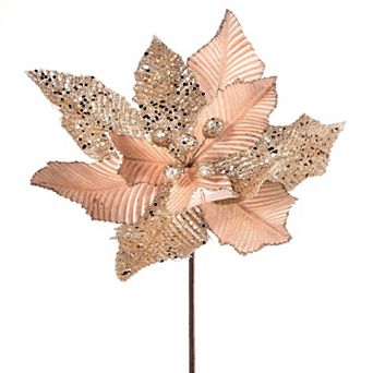 24" Creased Velvet and Glitter Poinsettia Flower Festive Christmas Decoration