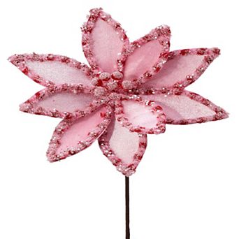 22" Red and Pink Candy with Snow Glitter Poinsettia Stem Elegant Christmas Floral Decoration