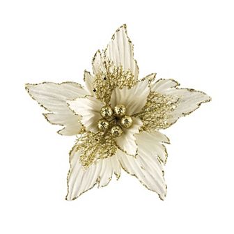 8" White Velvet Poinsettia Flower with Gold Trim- Christmas Flowers