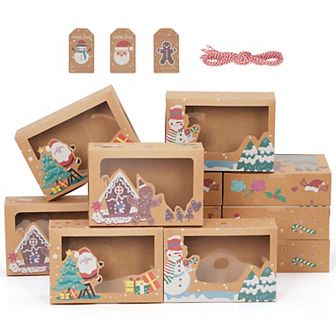12 Pack Christmas Cookie Boxes, Foldable Treat Box with Window, for Pastries and Gift Giving