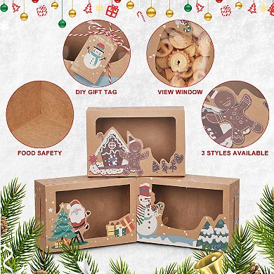 12 Pack Christmas Cookie Boxes, Foldable Treat Box with Window, for Pastries and Gift Giving