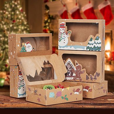 12 Pack Christmas Cookie Boxes, Foldable Treat Box with Window, for Pastries and Gift Giving