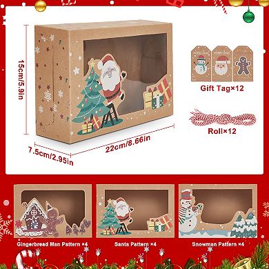 12 Pack Christmas Cookie Boxes, Foldable Treat Box with Window, for Pastries and Gift Giving