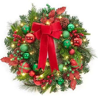 Christmas Wreath, Pre-Lit Battery Powered Xmas Wreath for Front Door