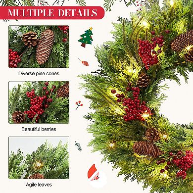 Christmas Wreath, Pre-Lit Battery Powered Xmas Wreath for Front Door