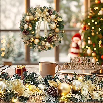 Christmas Wreath, Pre-Lit Battery Powered Xmas Wreath for Front Door