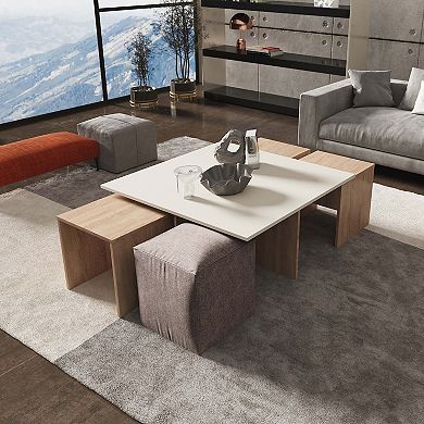 MANHATTAN COMFORT Haley Mid-Century Modern Nested Coffee Table & Ottoman Set