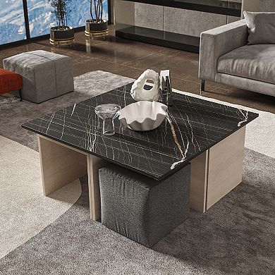 MANHATTAN COMFORT Haley Mid-Century Modern Nested Coffee Table & Ottoman Set