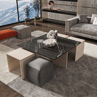 MANHATTAN COMFORT Haley Mid-Century Modern Nested Coffee Table & Ottoman Set