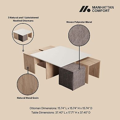 MANHATTAN COMFORT Haley Mid-Century Modern Nested Coffee Table & Ottoman Set