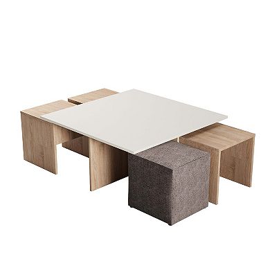 MANHATTAN COMFORT Haley Mid-Century Modern Nested Coffee Table & Ottoman Set