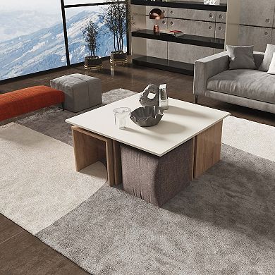 MANHATTAN COMFORT Haley Mid-Century Modern Nested Coffee Table & Ottoman Set