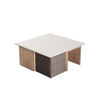 MANHATTAN COMFORT Haley Mid-Century Modern Nested Coffee Table & Ottoman Set