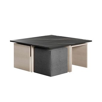 MANHATTAN COMFORT Haley Mid-Century Modern Nested Coffee Table & Ottoman Set