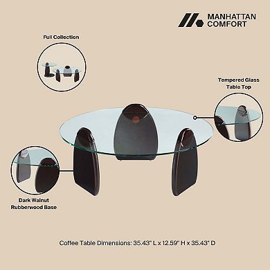 MANHATTAN COMFORT Artesia Modern Tempered Glass Top Coffee Table