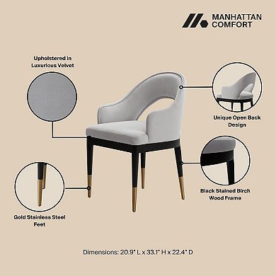 MANHATTAN COMFORT Carrington Modern Velvet Upholstered Dining Armchair