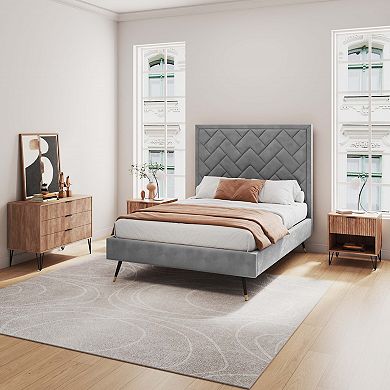 MANHATTAN COMFORT DUMBO 3-Drawer Dresser and 1-Drawer Nightstand with Tool-Free Assembly