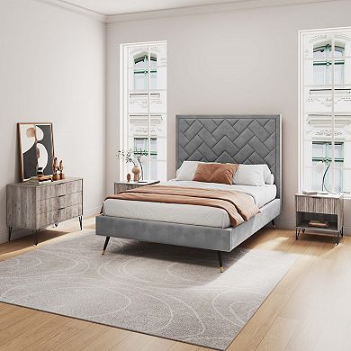 MANHATTAN COMFORT DUMBO 3-Drawer Dresser and 1-Drawer Nightstand with Tool-Free Assembly