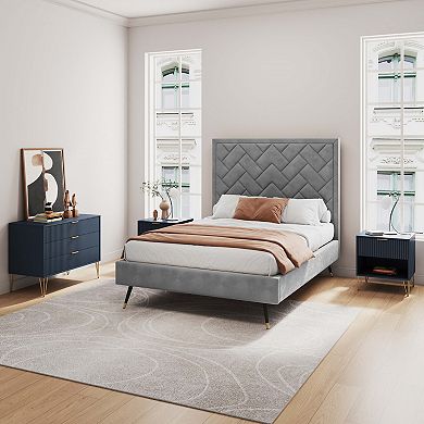 MANHATTAN COMFORT DUMBO 3-Drawer Dresser and 1-Drawer Nightstand with Tool-Free Assembly